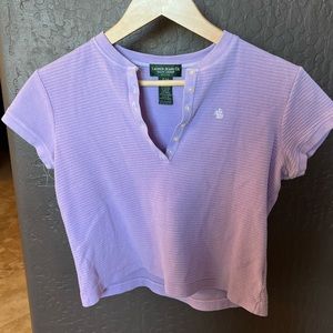 Purple Petite Half Button Top Ralph Lauren